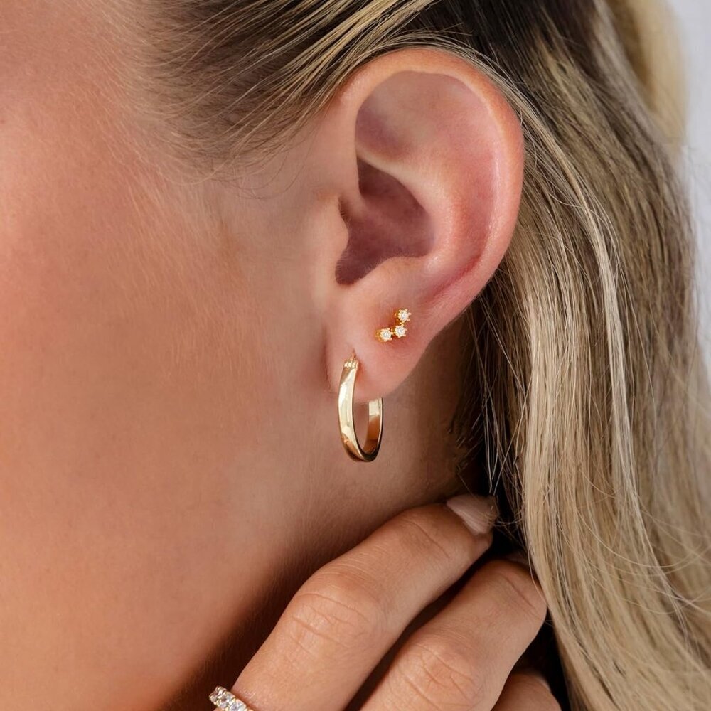 14K Gold Plated Sterling Silver Dainty 4x7mm Cubic Zirconia Mini Stud Earrings f - Picture 2 of 6